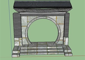 某古典中式圆形庭院门廊设计SU(草图大师)模型