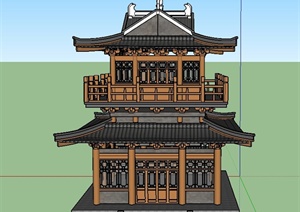 古典中式两层景观塔楼建筑设计SU(草图大师)模型
