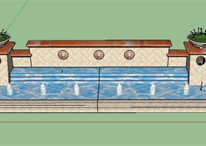 园林景观喷泉水景墙设计SU(草图大师)模型