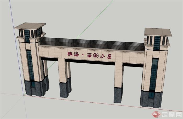 新古典小区大门设计SU模型(1)