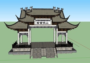 某古典中式风格会所大门门廊设计SU(草图大师)模型