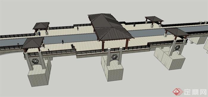 中式大型廊桥设计SU模型(1)