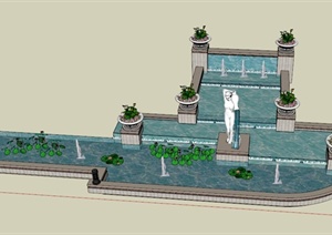 某欧式水池组合水景设计SU(草图大师)模型