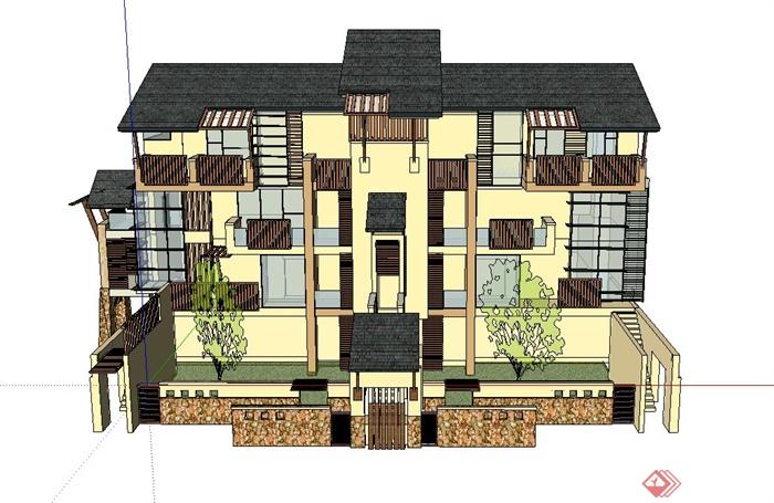 某三层联排住宅建筑设计SU模型(1)