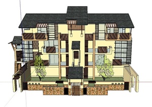 某三层联排住宅建筑设计SU(草图大师)模型