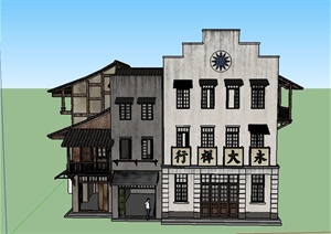 某古典中式风格三层商业建筑设计SU(草图大师)模型