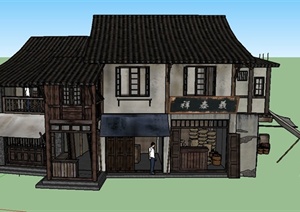 古典中式两层米店建筑设计SU(草图大师)模型