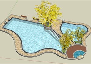 现代组合水池景观设计SU(草图大师)模型