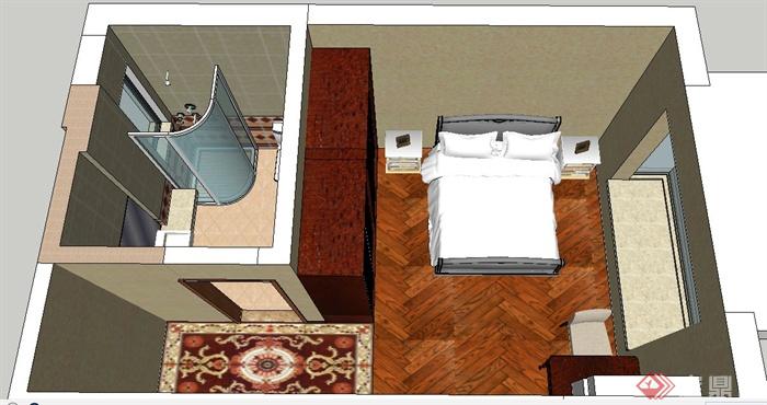中式风格卧室及卫生间室内设计su模型(1)