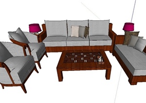 室内装饰中式沙发茶几SU(草图大师)模型