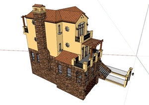 四层美式别墅建筑设计SU(草图大师)模型