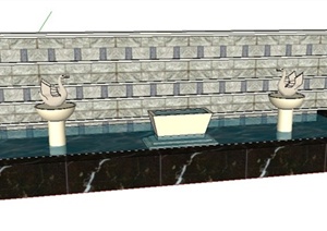 现代简约天鹅雕塑景观水池SU(草图大师)模型