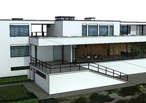 现代风格图特哈特别墅建筑设计SU(草图大师)模型