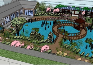 某中式餐馆庭院景观设计SU(草图大师)模型