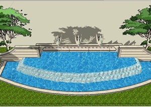 欧式水池水景设计SU(草图大师)模型