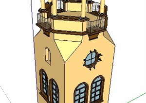 欧式塔楼建筑设计SU(草图大师)模型