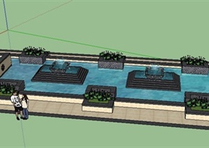 现代风格喷泉景观水池设计SU(草图大师)模型