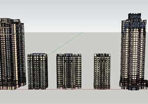 五栋高层欧式住宅建筑设计SU(草图大师)模型