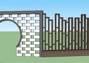 现代风格镂空景墙与围栏SU(草图大师)模型