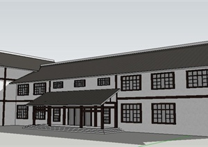 现代中式风格社区服务中心建筑设计SU(草图大师)模型