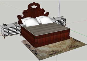 室内装饰新古典床及床头柜SU(草图大师)模型