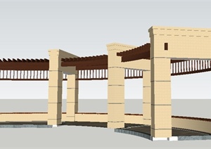 现代风格弧形木制廊架设计SU(草图大师)模型