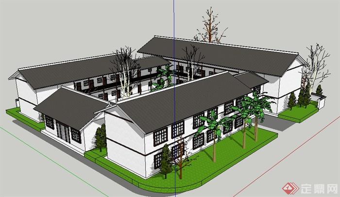 现代中式风格社区办公中心建筑设计su模型(3)