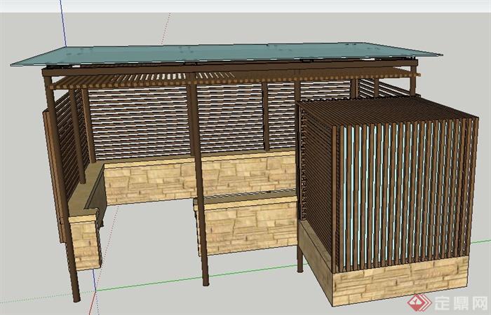 现代风格木制廊架与配电箱su模型(2)