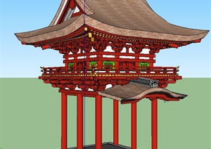 古典中式红色景观亭SU(草图大师)模型