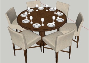 简约六人座圆形餐桌椅SU(草图大师)模型
