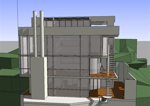 某四层住宅建筑设计SU(草图大师)模型与PPT文本