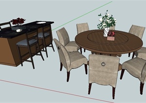 现代风格圆形餐桌椅、矩形餐桌椅SU(草图大师)模型