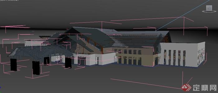 现代中式风格酒店建筑设计3dmax模型(1)