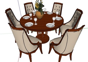 室内装饰欧式六人座圆形餐桌椅SU(草图大师)模型