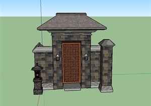 古典中式风格建筑侧门设计SU(草图大师)模型