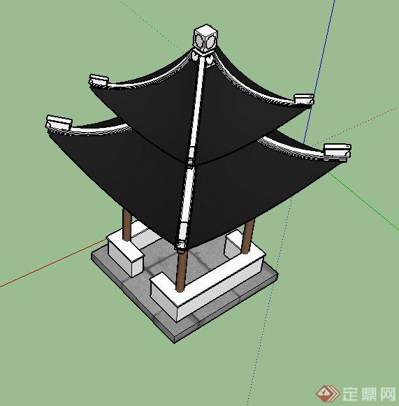 某古典中式双檐四角亭设计su模型(3)