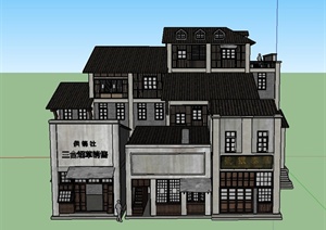 某两排多层古典中式商业建筑与住宅建筑设计SU(草图大师)模型
