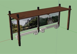 木质候车廊设计SU(草图大师)模型