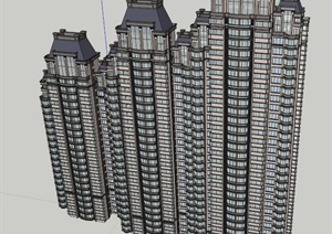 欧式三拼住宅建筑设计SU(草图大师)模型