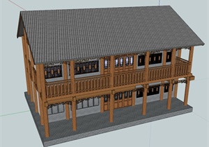 仿古中式双层商业楼建筑设计SU(草图大师)模型