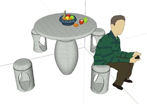 庭院石质桌凳设计SU(草图大师)模型