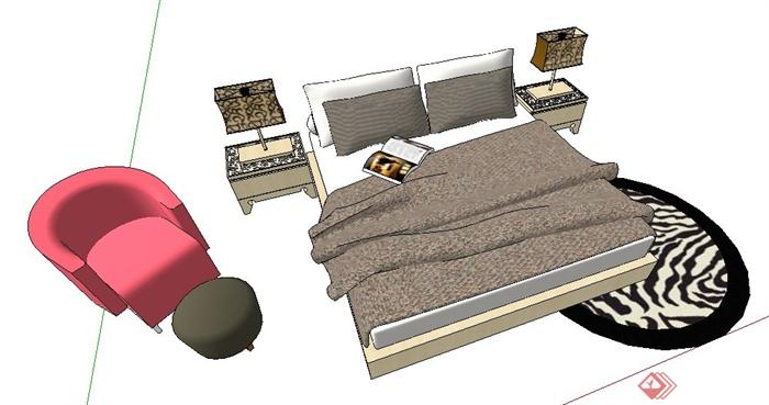 室内设计现代简约床及沙发家具su模型(2)