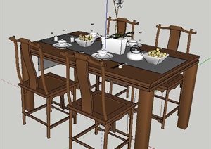室内设计中式四人座餐桌椅SU(草图大师)模型