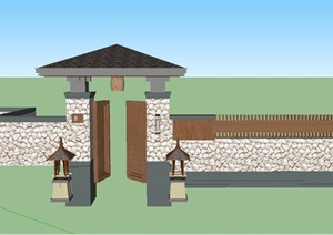 园林景观住宅庭院门与围墙设计SU(草图大师)模型