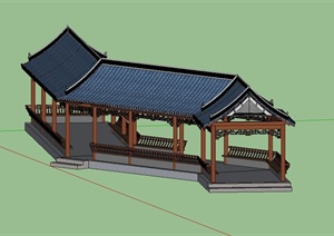 园林景观拐角长廊设计SU(草图大师)模型