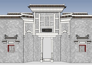 中式风格寺庙大门设计SU(草图大师)模型