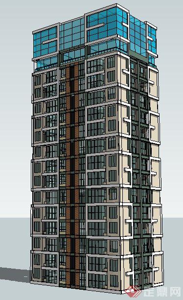 一栋高层公园住宅楼建筑设计su模型(1)
