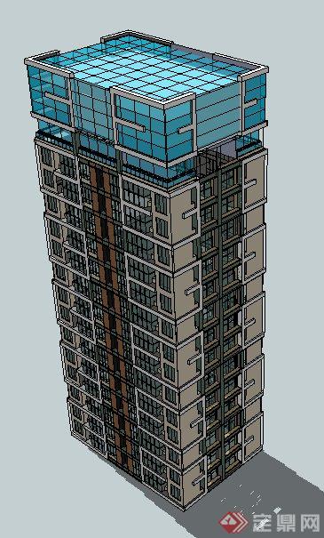 一栋高层公园住宅楼建筑设计su模型(3)