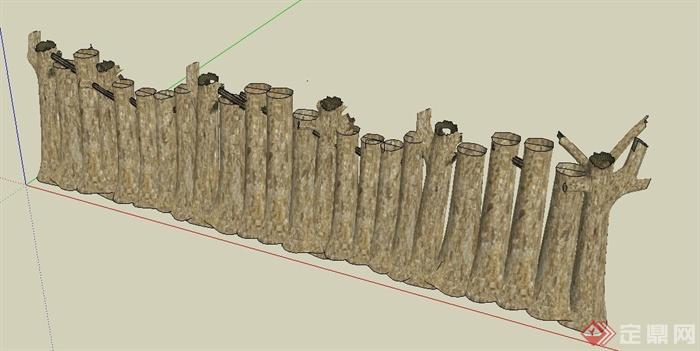 园林景观木桩状围墙设计su模型(2)
