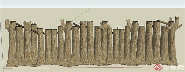 园林景观木桩状围墙设计su模型(1)